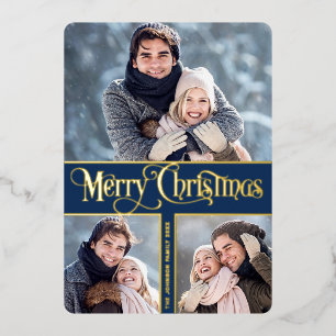 Carte De Vœux En Aluminium 3 PHOTO Simply Elegant Sparkle Christmas Gold