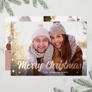 Carte De Vœux En Aluminium 3 PHOTO Sparkle Joyeux Noël Salutation Rose Or