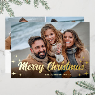 Carte De Vœux En Aluminium 3 PHOTO Sparkle Joyeux voeux de Noël Or