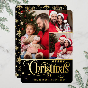 Carte De Vœux En Aluminium 3 PHOTO Sparkle Joyeux voeux de Noël Or
