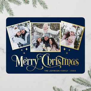 Carte De Vœux En Aluminium 3 PHOTO Sparkle Joyeux voeux de Noël Or
