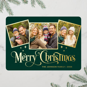 Carte De Vœux En Aluminium 3 PHOTO Sparkle Joyeux voeux de Noël Or