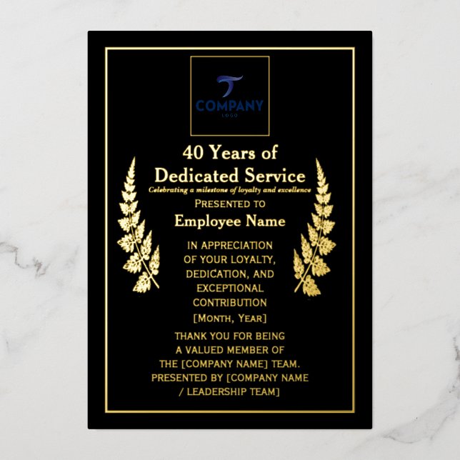 Carte De Vœux En Aluminium 40 Years of Dedicated Service Award Custom Foil  (Recto)