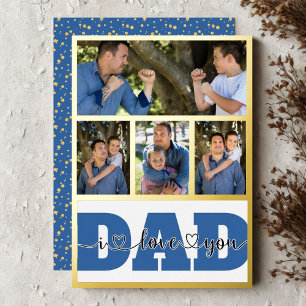 Carte De Vœux En Aluminium 4 Photo Collage "I Love You Dad" Citation Or