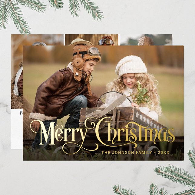 Carte De Vœux En Aluminium 4 PHOTO Simply Elegant Sparkle Christmas Gold (Créateur téléchargé)