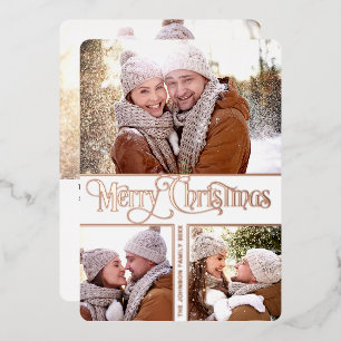 Carte De Vœux En Aluminium 4 PHOTO Simply Elegant Sparkle Christmas Rose Gold