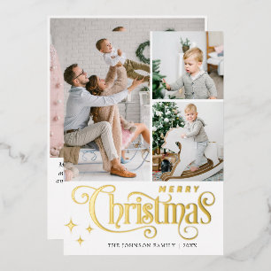 Carte De Vœux En Aluminium 4 PHOTO Sparkle Joyeux voeux de Noël Or