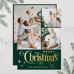 Carte De Vœux En Aluminium 4 PHOTO Sparkle Joyeux voeux de Noël Or