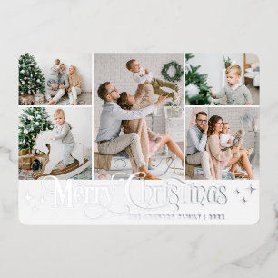 Carte De Vœux En Aluminium 5 PHOTO Sparking Joyeux Noël Argent