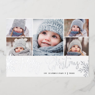 Carte De Vœux En Aluminium 5 PHOTO Sparkle Noël Salutation Argent