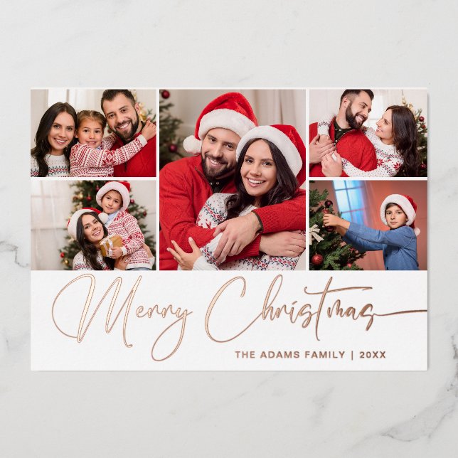 Carte De Vœux En Aluminium 5 PHOTO Sparkle Noël Salutation Rose Or (Devant)