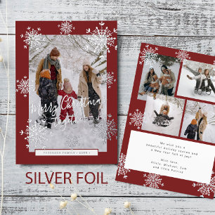 Carte De Vœux En Aluminium 5 photos montage Joyeux Noël flocons d'argent 
