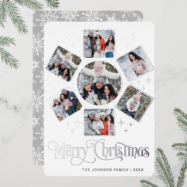 Carte De Vœux En Aluminium 7 PHOTO Sparkle Joyeux voeux de Noël Argent (Créateur téléchargé)