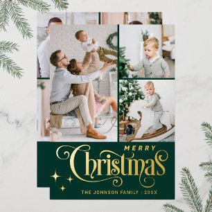 Carte De Vœux En Aluminium 7 PHOTO Sparkle Joyeux voeux de Noël Or