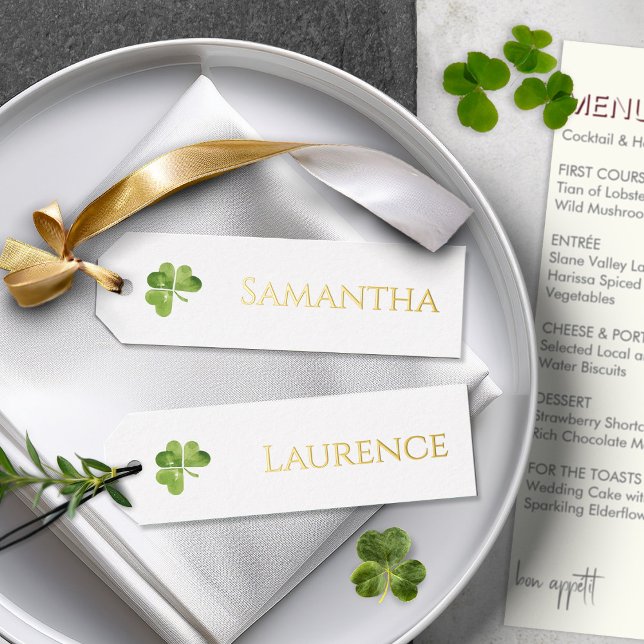 Carte De Vœux En Aluminium 8 Irlandais Shamrock Mariage Gold Foil Nom de poli (Créateur téléchargé)