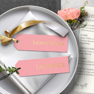 Carte De Vœux En Aluminium 8 Mariages Guest Gold Foil Berry Pink Nom Tags
