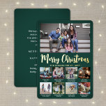 Carte De Vœux En Aluminium 9 Photo Dark Green Joyeux Noël Collage moderne<br><div class="desc">Envoyez des salutations joyeuses et partagez 9 de vos photos préférées avec une carte de vacances couleur vert et or collage photo personnalisée. Tout le texte sur ce modèle est simple à customiser pour inclure n'importe quel libellé, comme Joyeux Noël, Joyeux Fêtes, Joyeuses Fêtes, Bonne Année, Soirée de voeux, etc....</div>