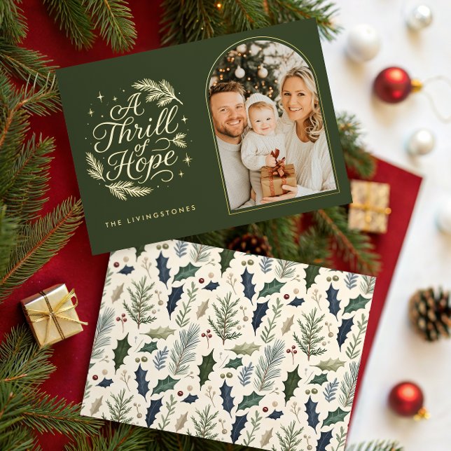 Carte De Vœux En Aluminium A Thrill of Hope Green & Gold Arch Photo Religious (Créateur téléchargé)