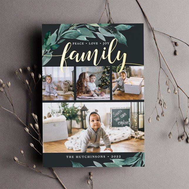 Carte De Vœux En Aluminium Abondance en hiver | Photo Collage Gold (Créateur téléchargé)