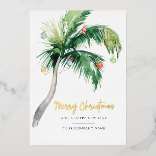 Carte De Vœux En Aluminium Ajouter Logo Entreprise Palm Tree Christmas Gold