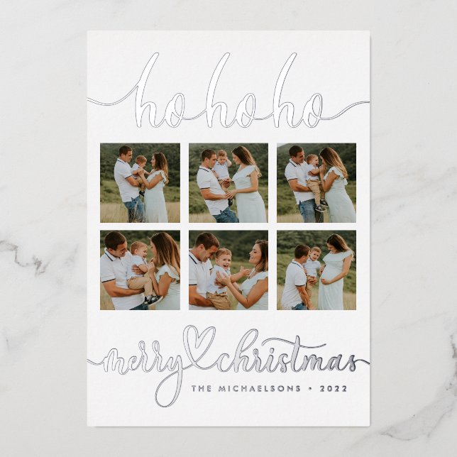 Carte De Vœux En Aluminium AJOUTER VOTRE PHOTO | Ho Ho Joyeux Noël (Recto)