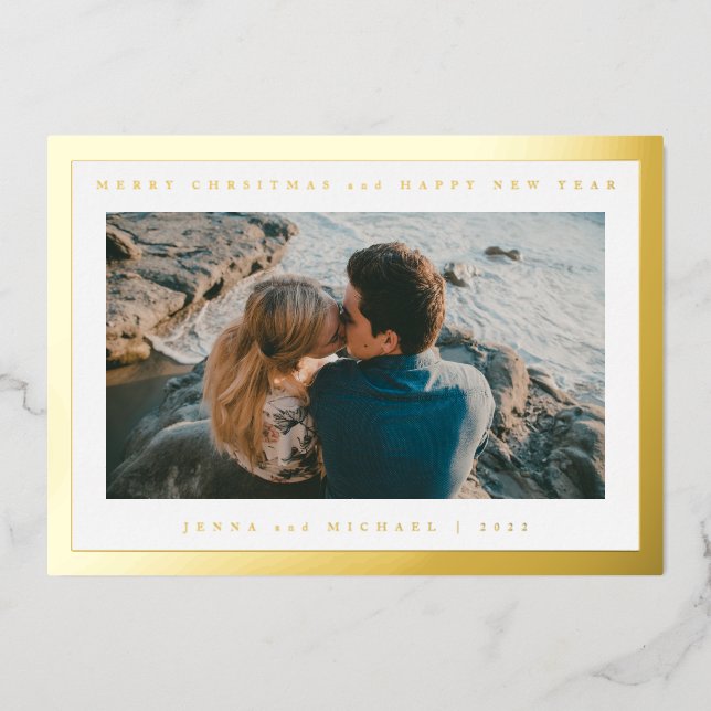 Carte De Vœux En Aluminium AJOUTER VOTRE PHOTO | Joyeux Noël et Bonne Année (Recto)