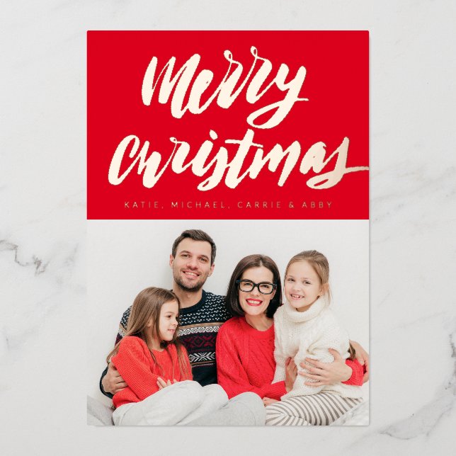 Carte De Vœux En Aluminium AJOUTER VOTRE PHOTO | Joyeux Noël Foil Voiture de  (Recto)