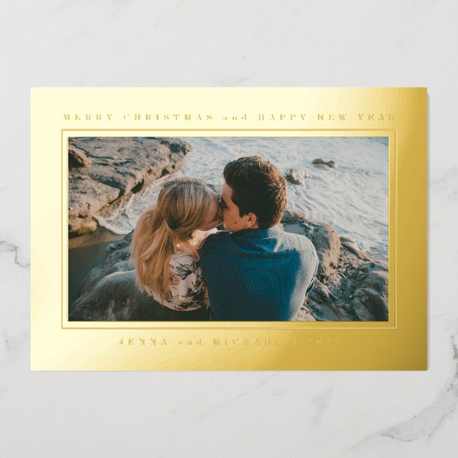 Carte De Vœux En Aluminium AJOUTEZ VOTRE PHOTO | Joyeux Noël & Bonne Année (Recto)