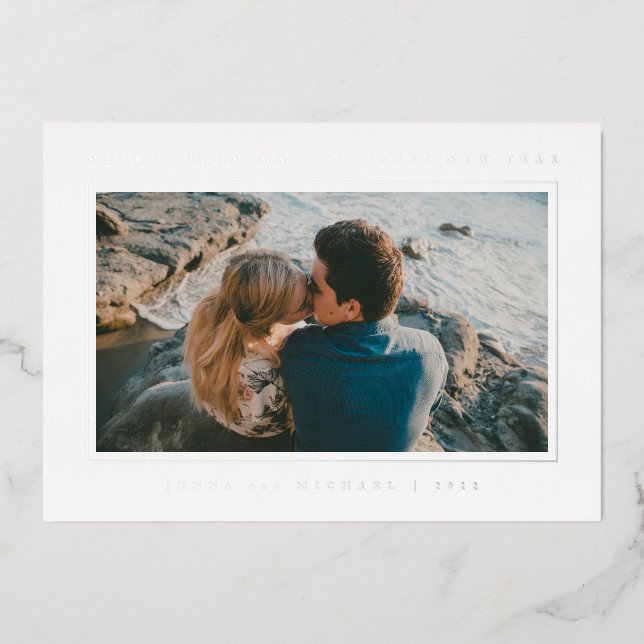 Carte De Vœux En Aluminium AJOUTEZ VOTRE PHOTO | Joyeux Noël & Bonne Année (Recto)