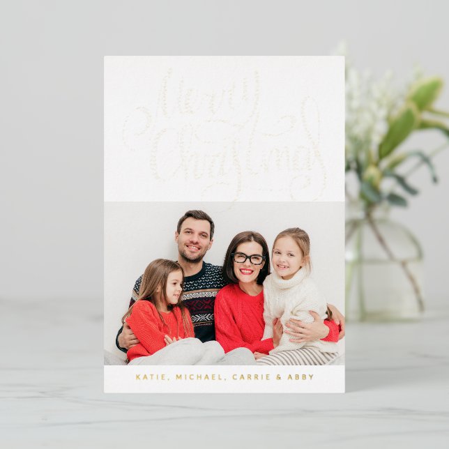 Carte De Vœux En Aluminium  AJOUTEZ VOTRE PHOTO | Joyeux Noël Foil Holiday Ca (Debout devant)