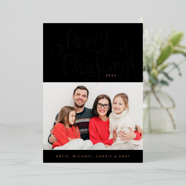 Carte De Vœux En Aluminium  AJOUTEZ VOTRE PHOTO | Joyeux Noël Papier métallis (Debout devant)