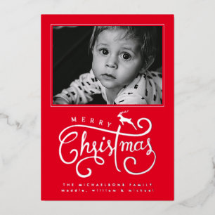 Carte De Vœux En Aluminium AJOUTEZ VOTRE PHOTO   Joyeux Noël Renne