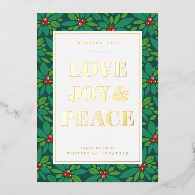 Carte De Vœux En Aluminium AMOUR JOIE & PAIX | Ajoutez votre photo (Recto)