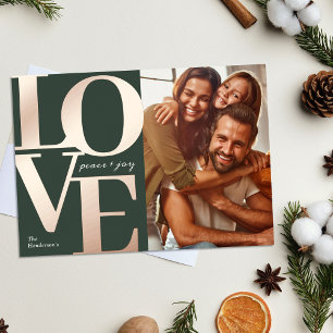 Carte De Vœux En Aluminium Amour, paix et joie Noël Green Family Photo