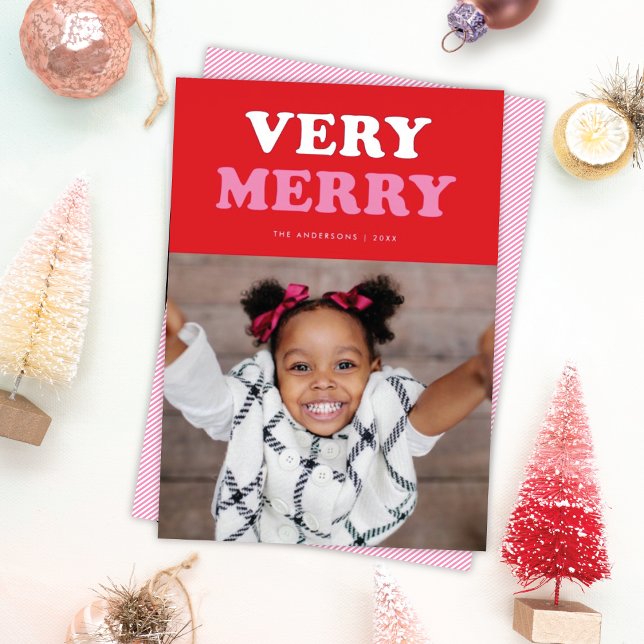Carte De Vœux En Aluminium Amusant Très Merry Retro Typographie Photo Silver (Créateur téléchargé)