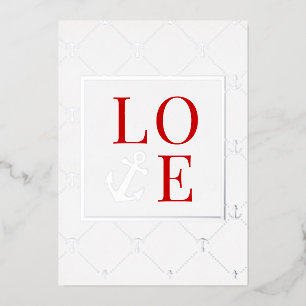 Carte De Vœux En Aluminium Ancre d'argent et Red LOVE Saint-Valentin