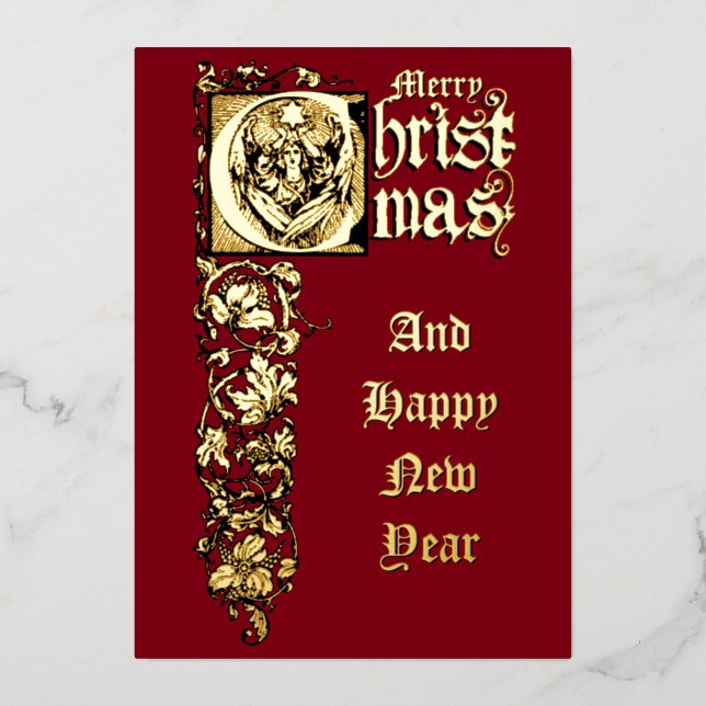 Carte De Vœux En Aluminium Ange de Noël victorien avec étoile (Recto)