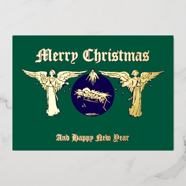 Carte De Vœux En Aluminium Anges Avec Bébé Jésus Nativité de Noël (Recto)