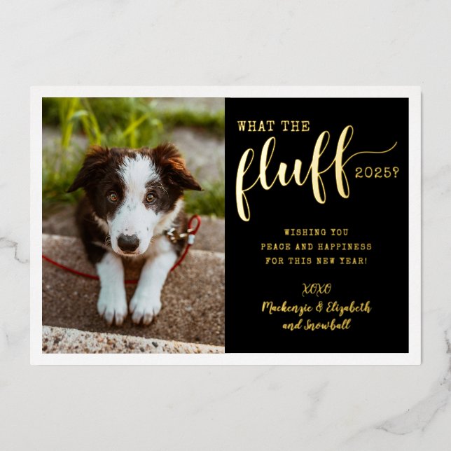 Carte De Vœux En Aluminium Année agitée 2025 Quelle Toison Photo de chien drô (Recto)