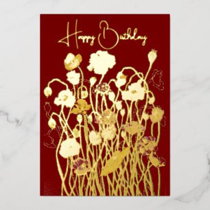 Carte De Vœux En Aluminium Anniversaire de Poppette sauvage rouge et or profo