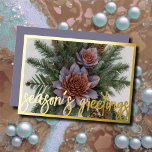 Carte De Vœux En Aluminium Aquarelle À feuillage persistant Pinecone Fleur No<br><div class="desc">Aquarelle À feuillage persistant Pinecone Fleur Noël</div>