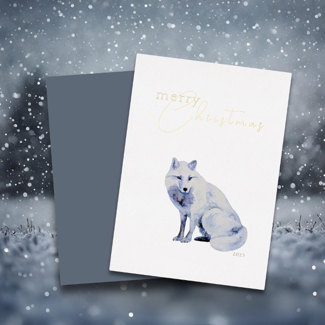 Carte De Vœux En Aluminium Aquarelle Arctic Fox Entreprise Noël (Créateur téléchargé)