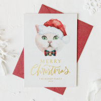 Aquarelle Blanc British Shorthair Chat Noël