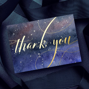 Carte De Vœux En Aluminium Aquarelle bleue Merci céleste or moderne