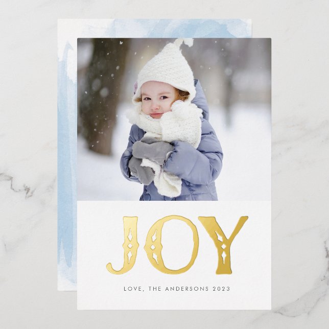 Carte De Vœux En Aluminium Aquarelle bleue OR JOYE DE Noël Photo (Recto/Verso)