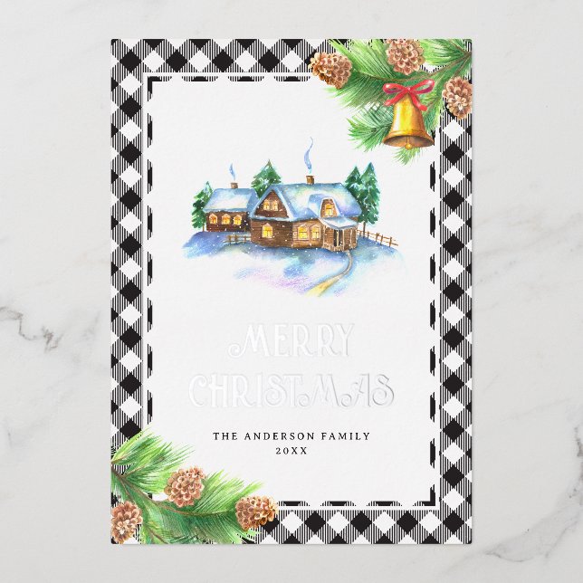 Carte De Vœux En Aluminium Aquarelle Buffalo Plaid Silver (Recto)