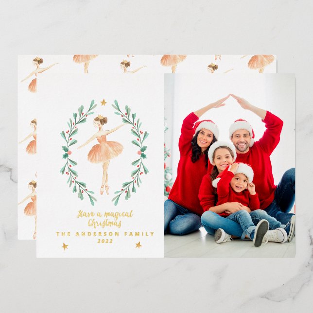 Carte De Vœux En Aluminium aquarelle de ballerine botanique 1 photo (Recto/Verso)