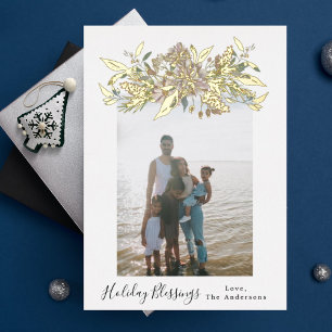 Carte De Vœux En Aluminium Aquarelle d'or Vintage Floral Photo de Noël
