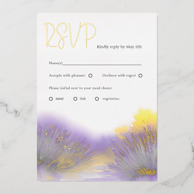 Carte De Vœux En Aluminium Aquarelle fleur sauvage Lavande RSVP (Recto)