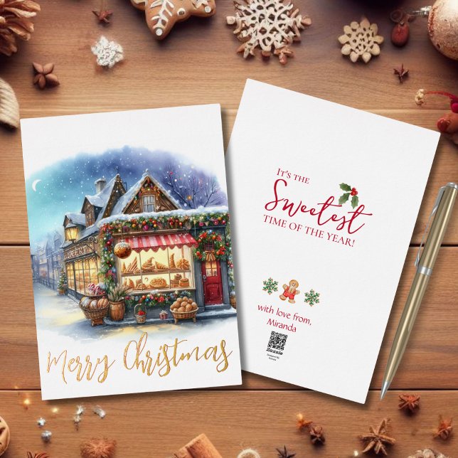 Carte De Vœux En Aluminium Aquarelle hiver scène Joyeux Noël Or (Créateur téléchargé)